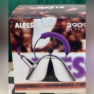 Alessi Silver Kettle with Purple Handle limited edition stainless steel HTF 3909